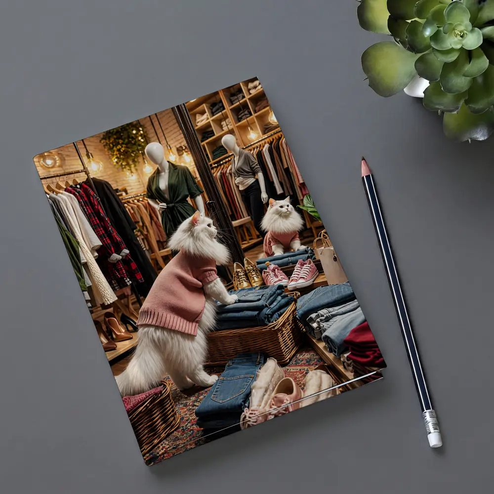 White Cat Wearing Sweater In Fashion Boutique – Notebooks