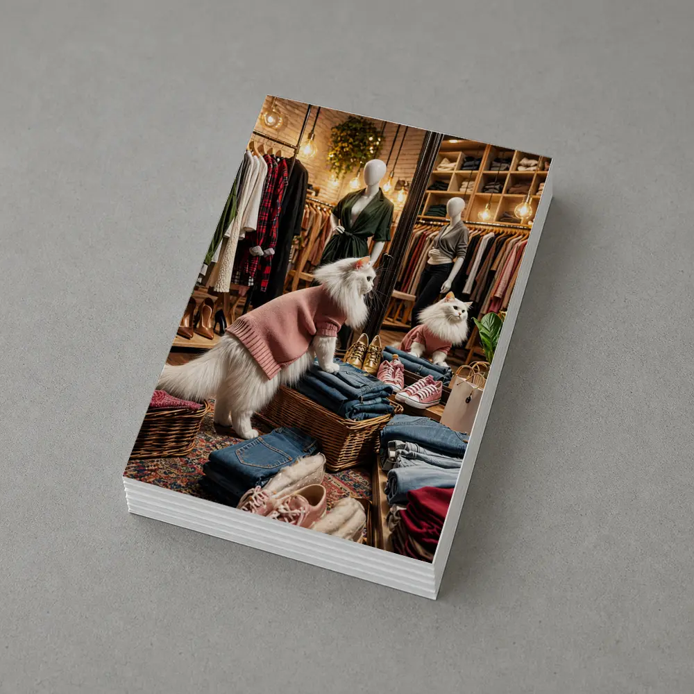 White Cat Wearing Sweater In Fashion Boutique – Postcards