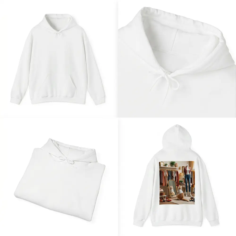 Fashionable Cat in Boutique Dressing Room – Hoodies