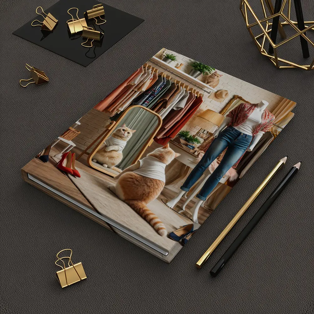 Fashionable Cat in Boutique Dressing Room – Notebooks