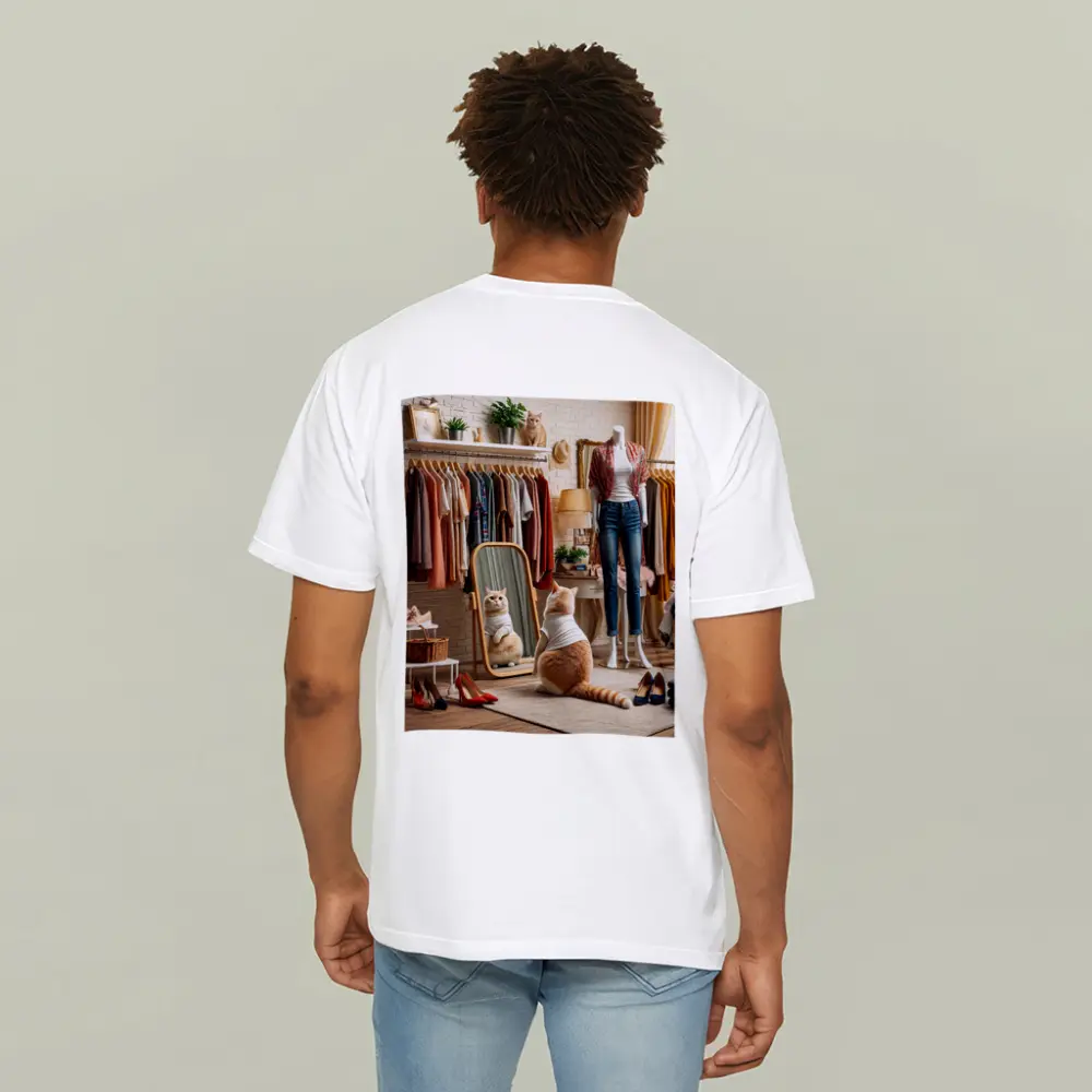 Fashionable Cat in Boutique Dressing Room – T-Shirts