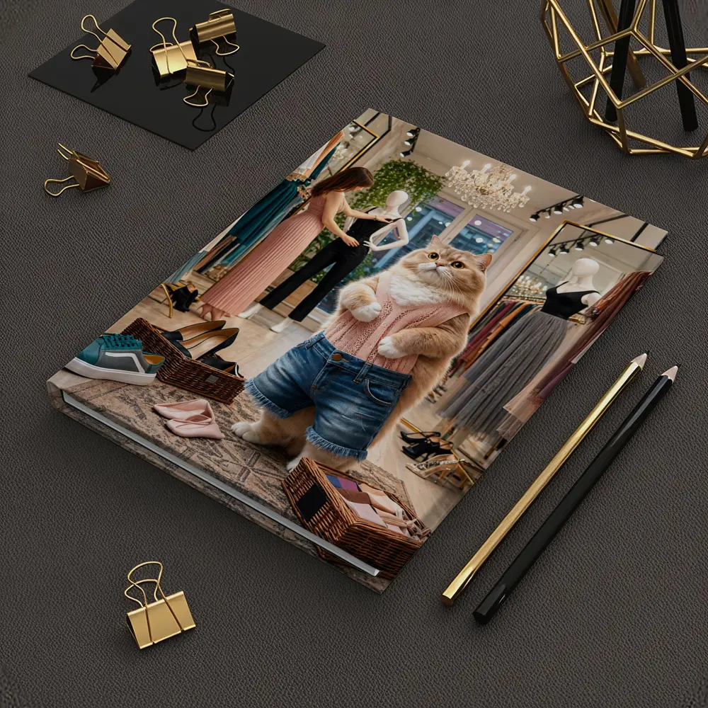 Fashionable Cat Shopping in Clothing Boutique – Notebooks