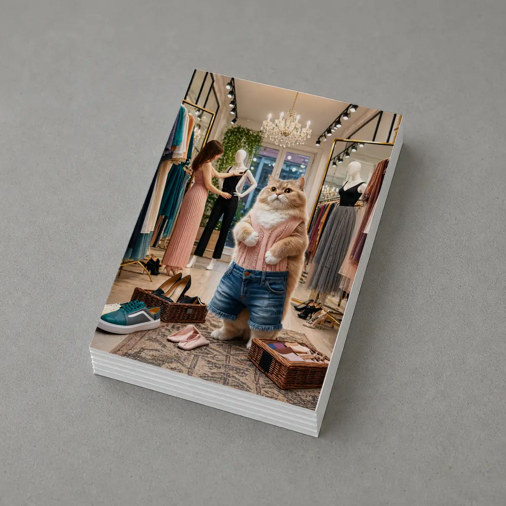Fashionable Cat Shopping in Clothing Boutique – Postcards