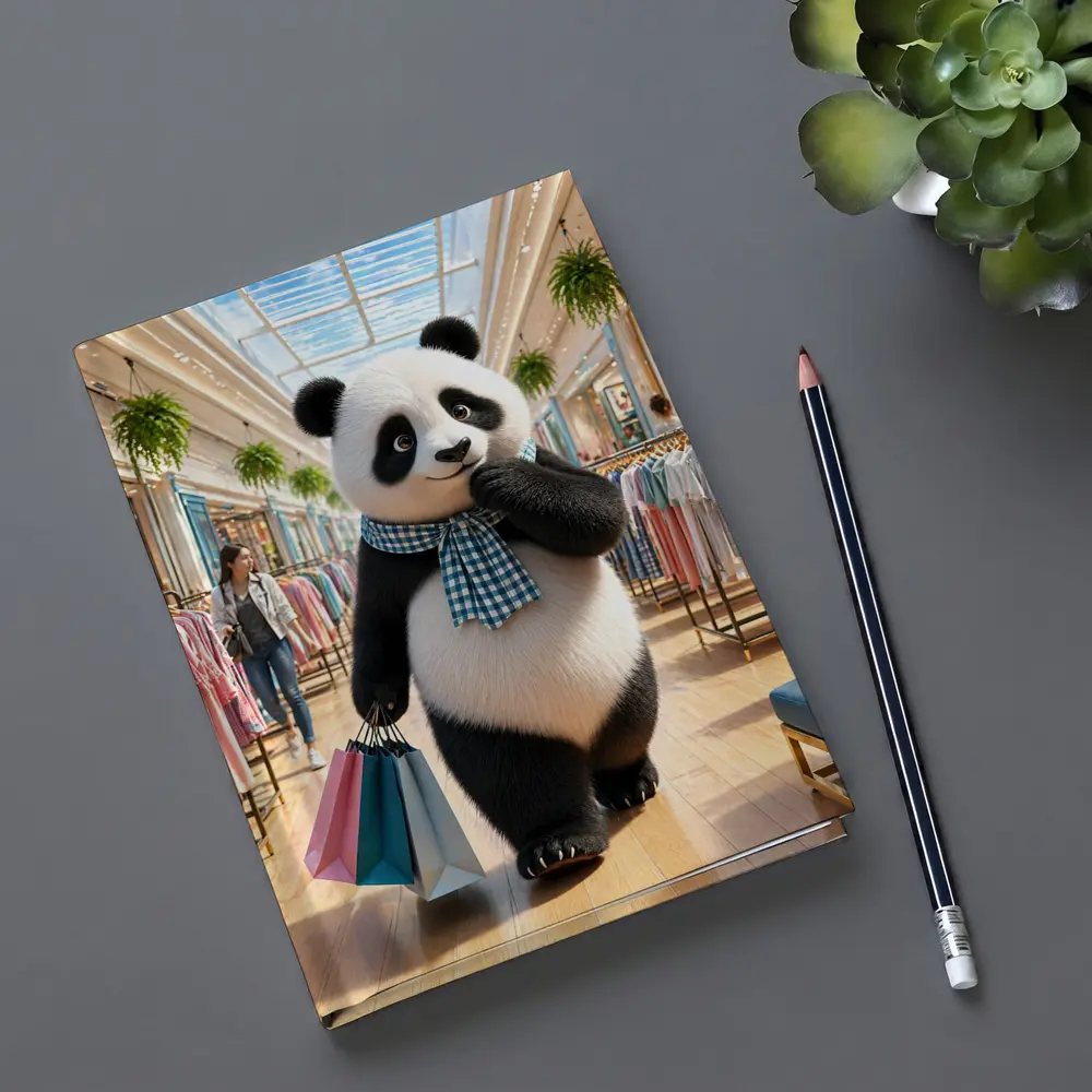 Fashionista Panda Shopping at Colorful Mall – Notebooks