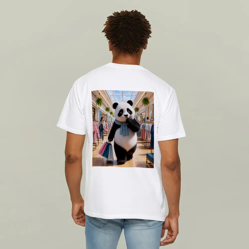 Fashionista Panda Shopping at Colorful Mall – T-Shirts