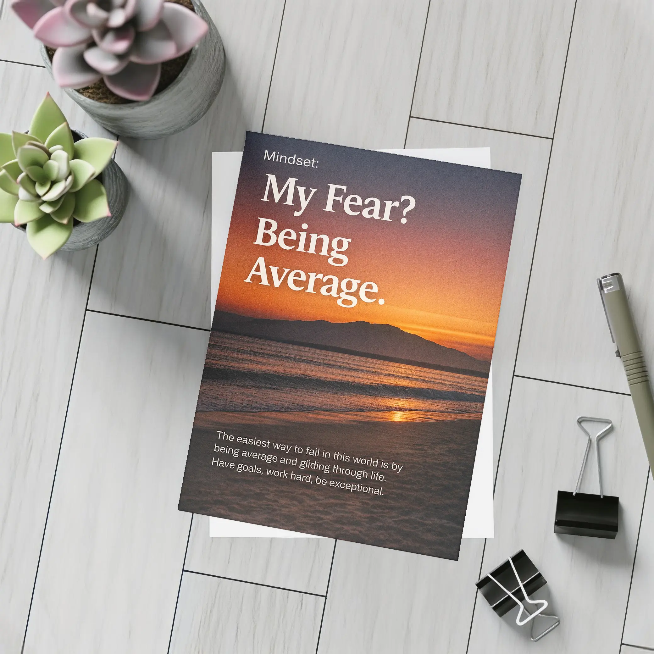 My Fear Being Average Sunset Mindset Quote – Postcards
