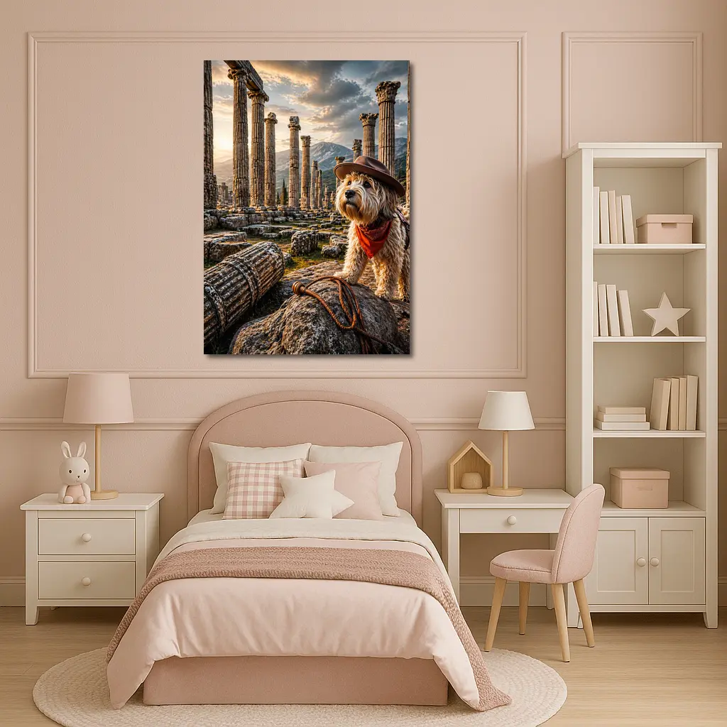 Cowboy Terrier Dog At Ancient Greek Ruins – Wall Art