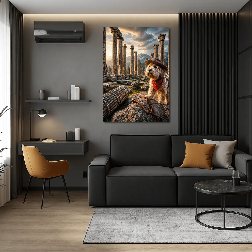 Cowboy Terrier Dog At Ancient Greek Ruins – Wall Art