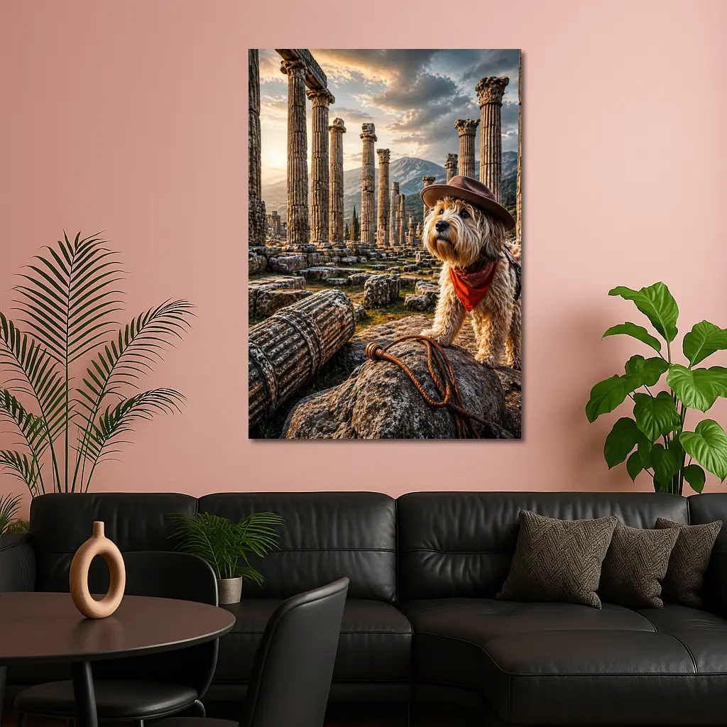 Cowboy Terrier Dog At Ancient Greek Ruins – Wall Art