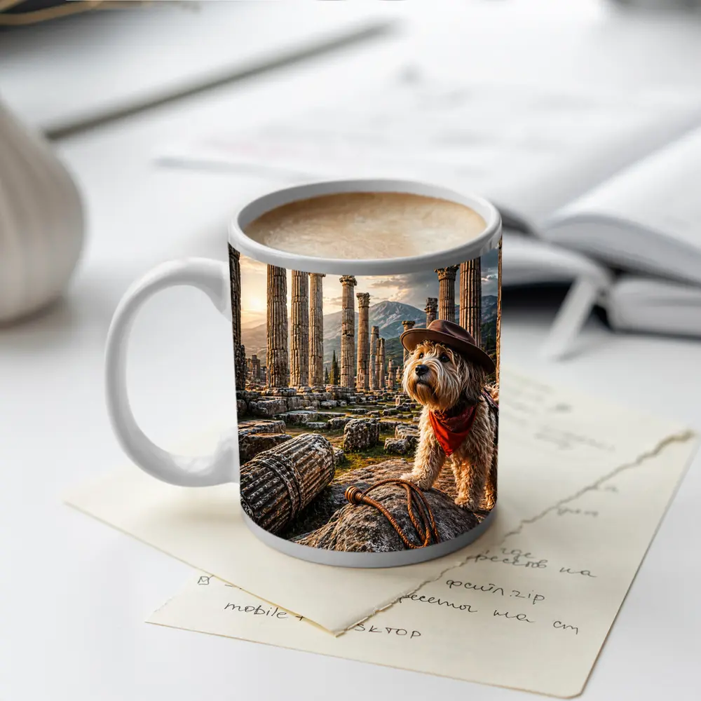 Cowboy Terrier Dog At Ancient Greek Ruins – Mugs