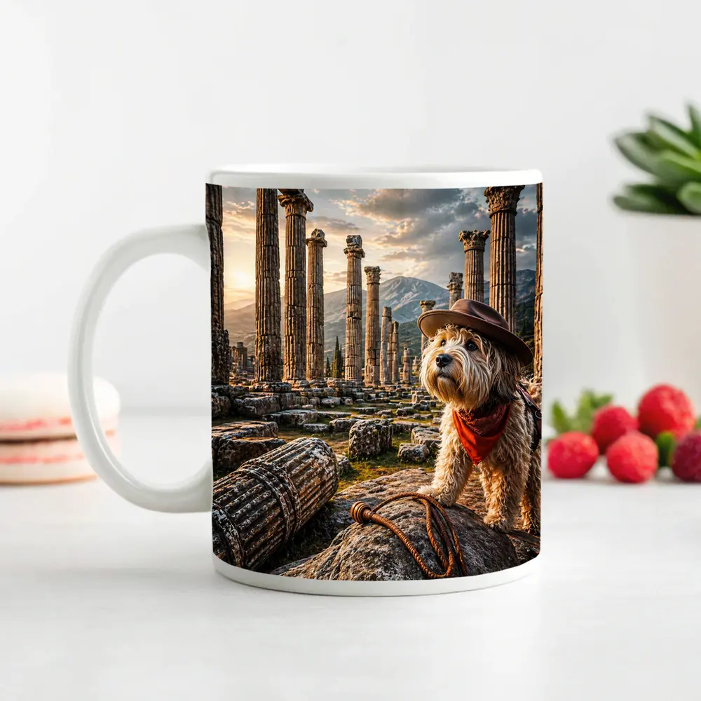 Cowboy Terrier Dog At Ancient Greek Ruins – Mugs