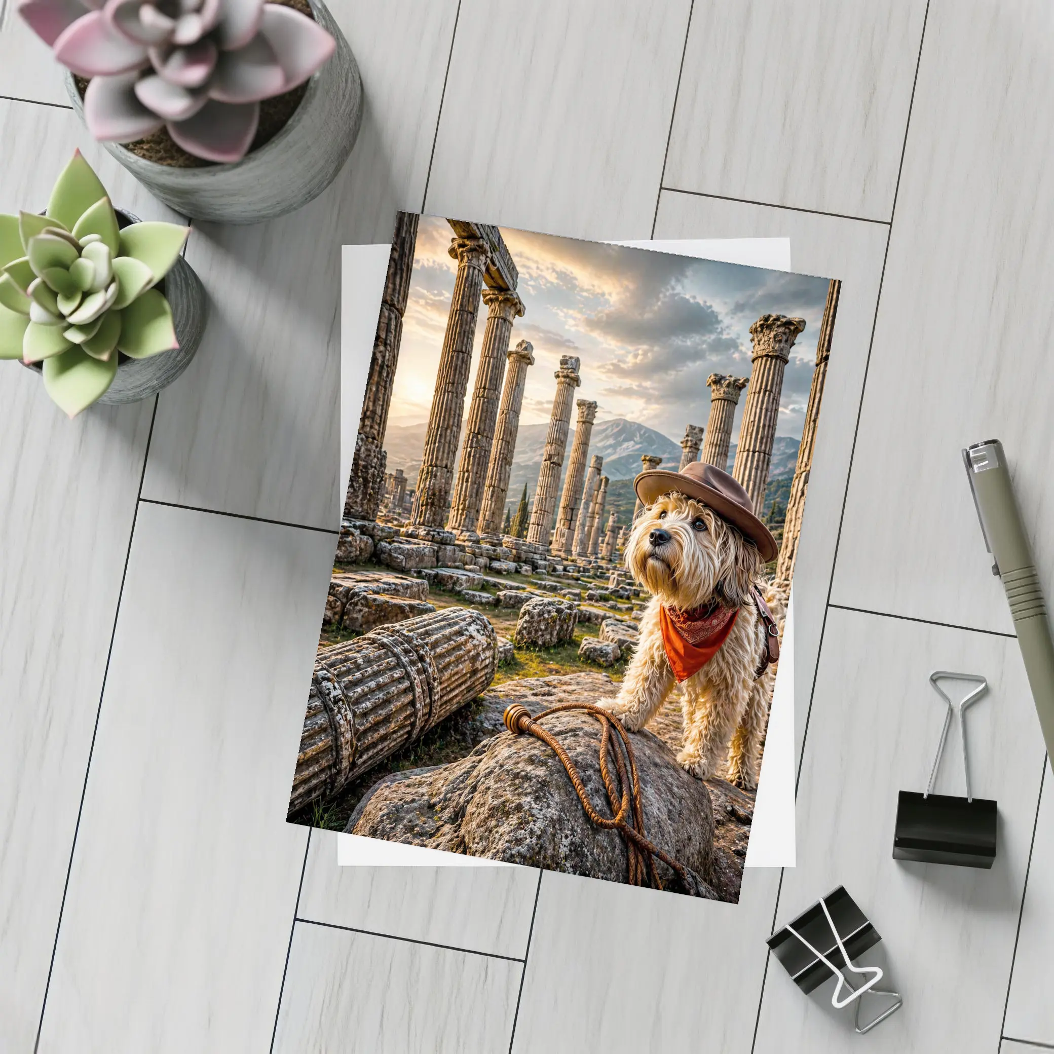 Cowboy Terrier Dog At Ancient Greek Ruins – Postcards