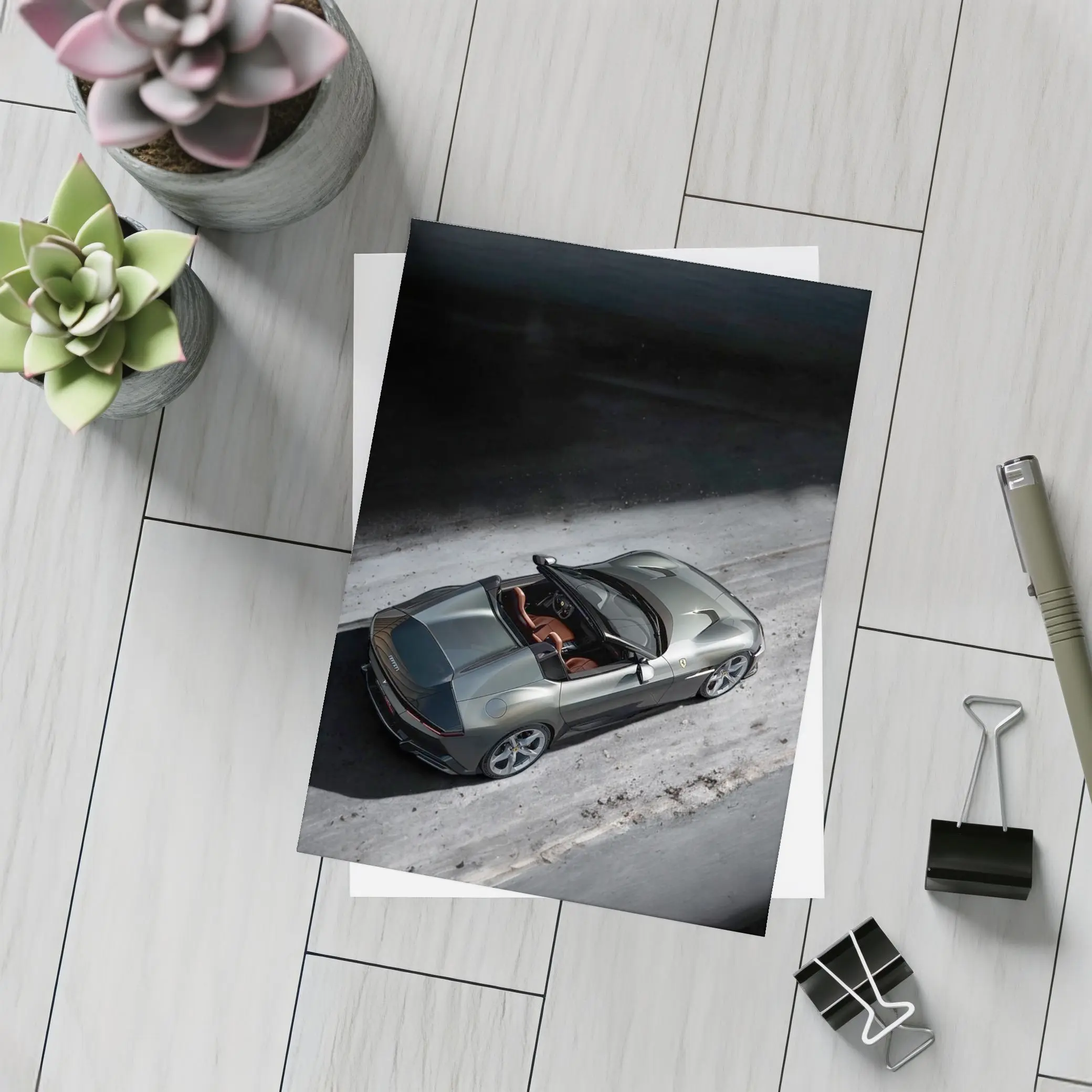 Ferrari Twelve Cilindri Green Convertible Aerial View – Postcards