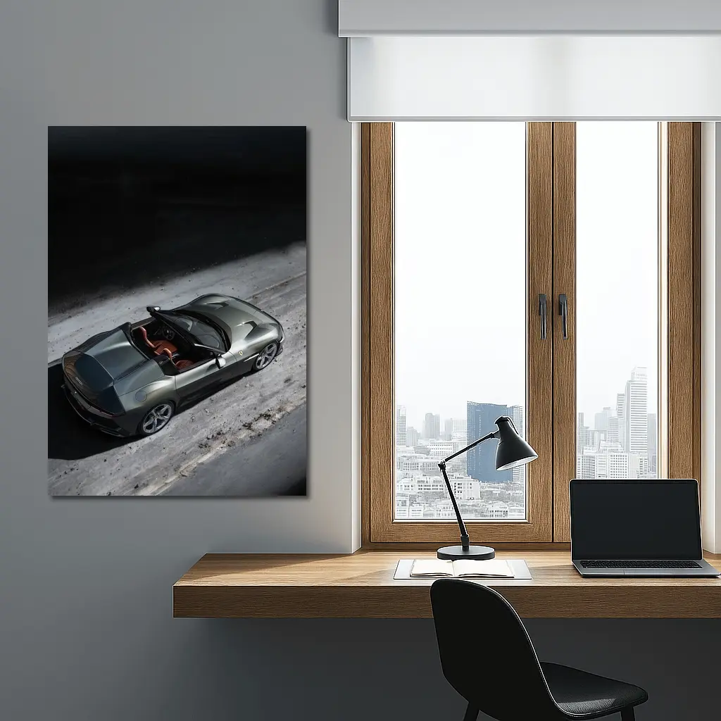 Ferrari Twelve Cilindri Green Convertible Aerial View – Wall Art