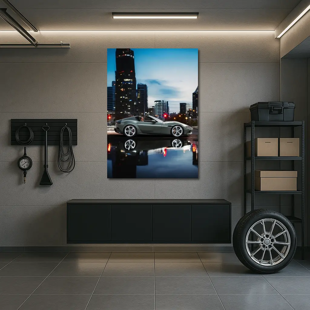 Ferrari 12 Cilindri Green City Night – Wall Art