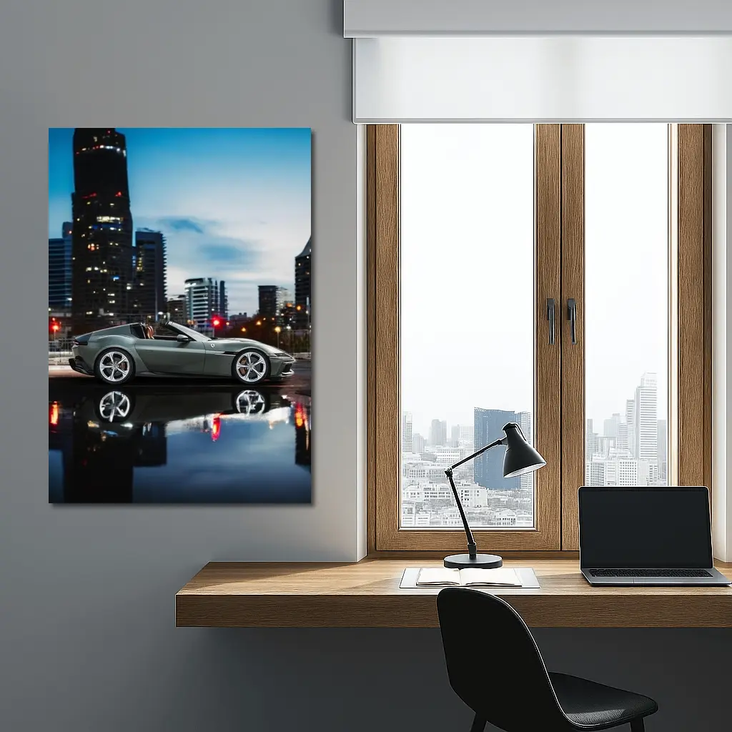 Ferrari 12 Cilindri Green City Night – Wall Art