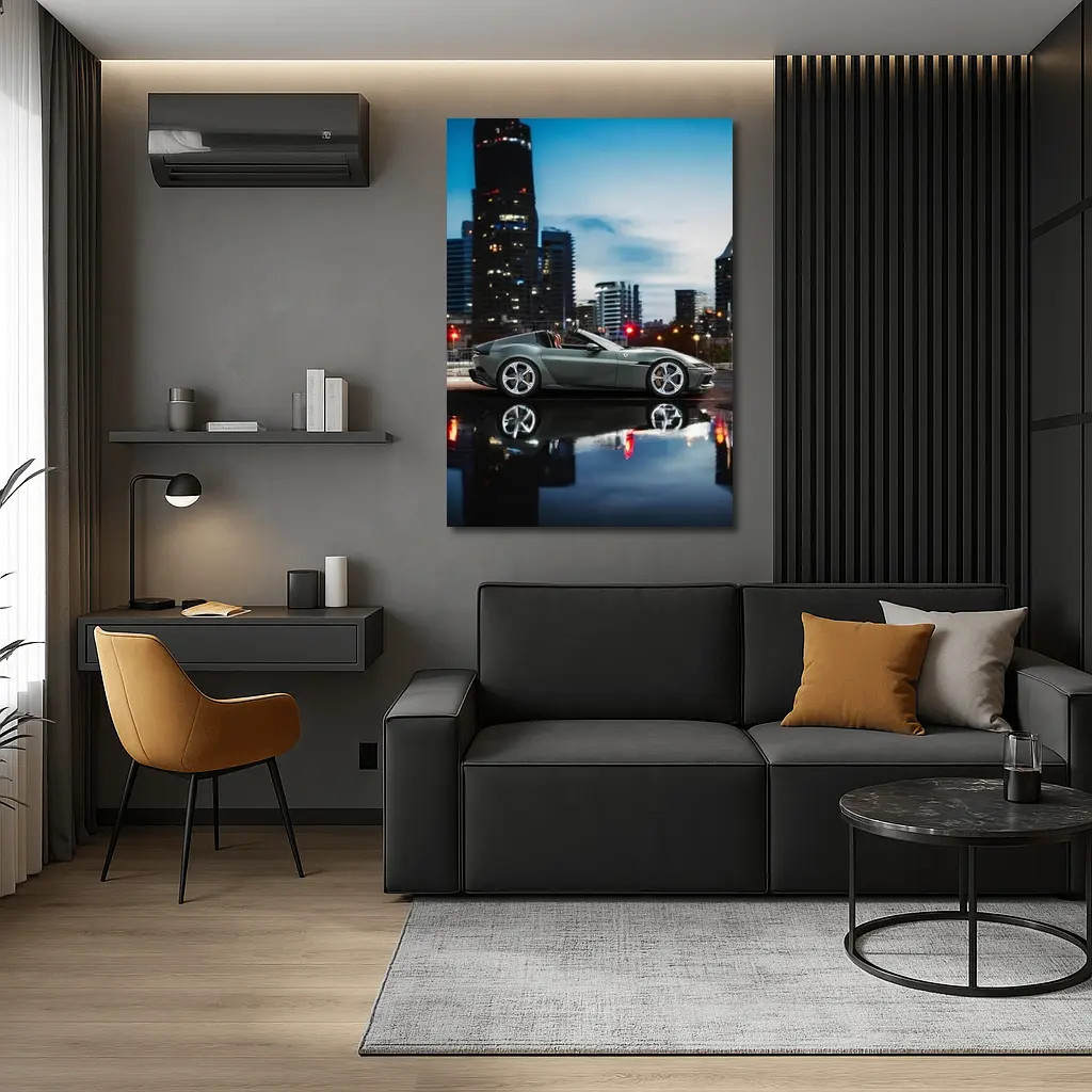 Ferrari 12 Cilindri Green City Night – Wall Art