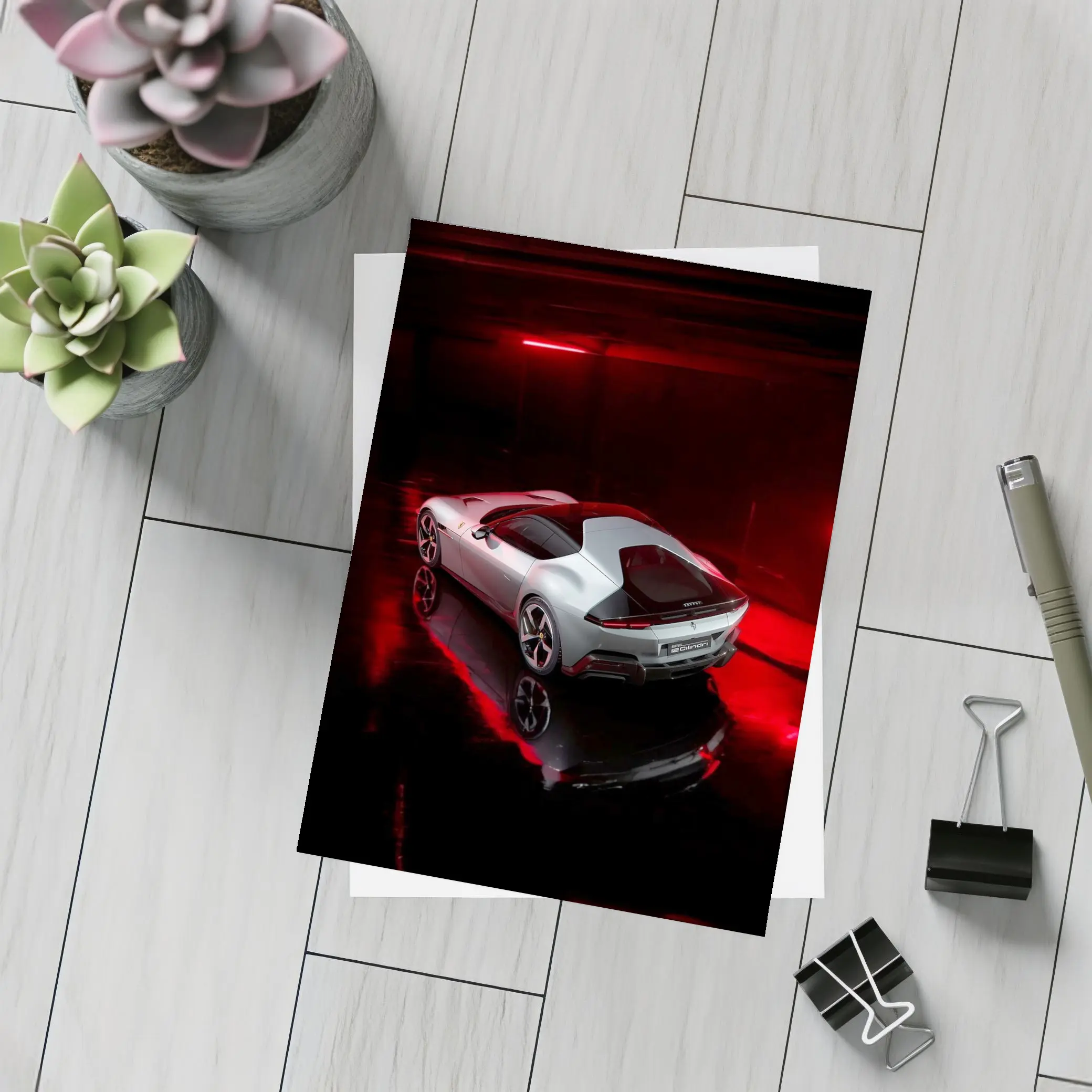 Ferrari 12 Cilindri Silver Car Dark Studio – Postcards