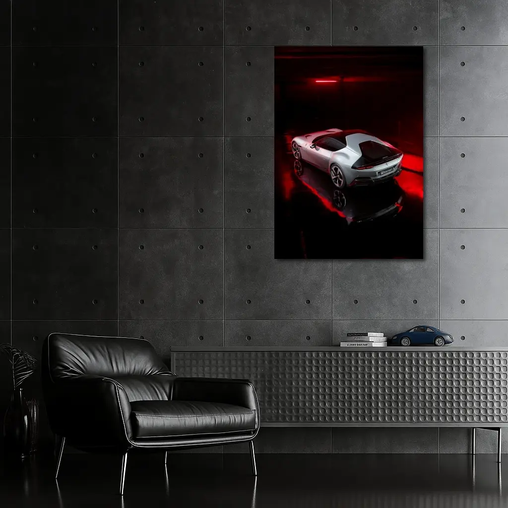 Ferrari 12 Cilindri Silver Car Dark Studio – Wall Art