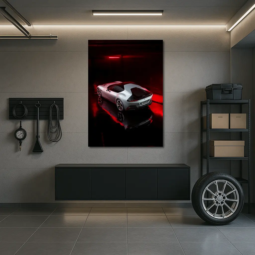 Ferrari 12 Cilindri Silver Car Dark Studio – Wall Art