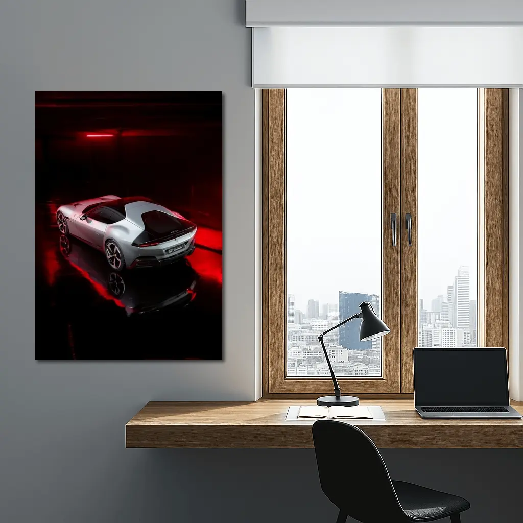 Ferrari 12 Cilindri Silver Car Dark Studio – Wall Art