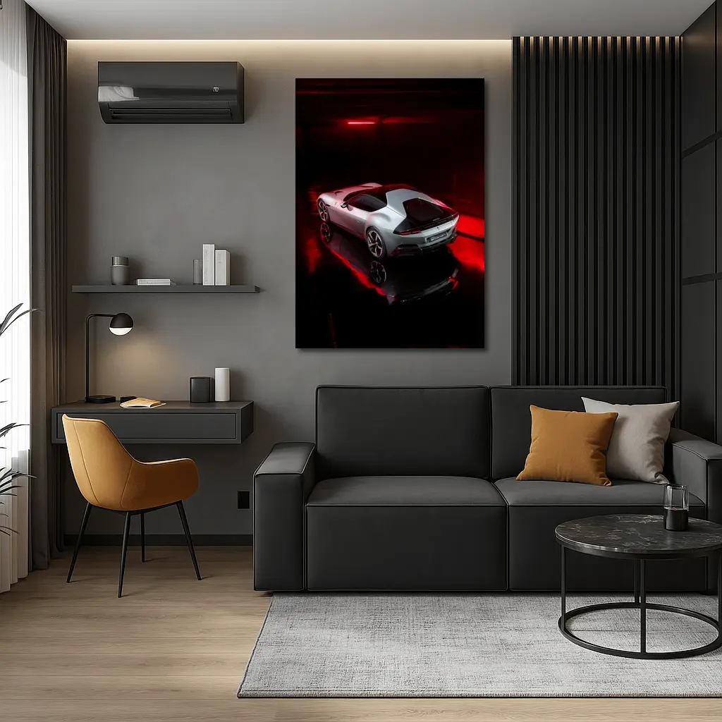 Ferrari 12 Cilindri Silver Car Dark Studio – Wall Art