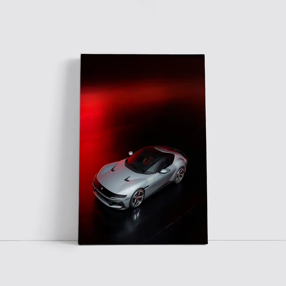 Ferrari Twelve Cylinders Silver Car Dark Studio – Wall Art