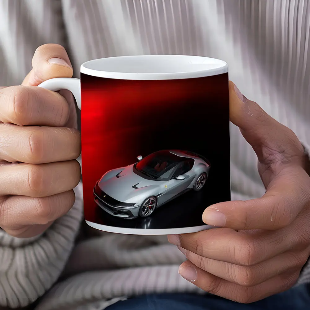 Ferrari Twelve Cylinders Silver Car Dark Studio – Mugs