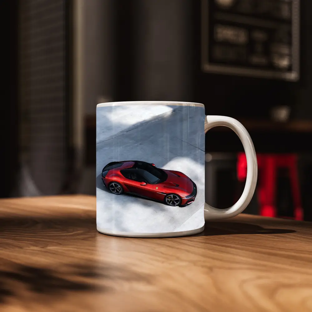 Ferrari 12 Cilindri Red Car Aerial View – Mugs