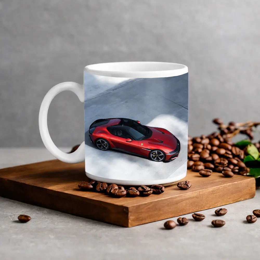 Ferrari 12 Cilindri Red Car Aerial View – Mugs