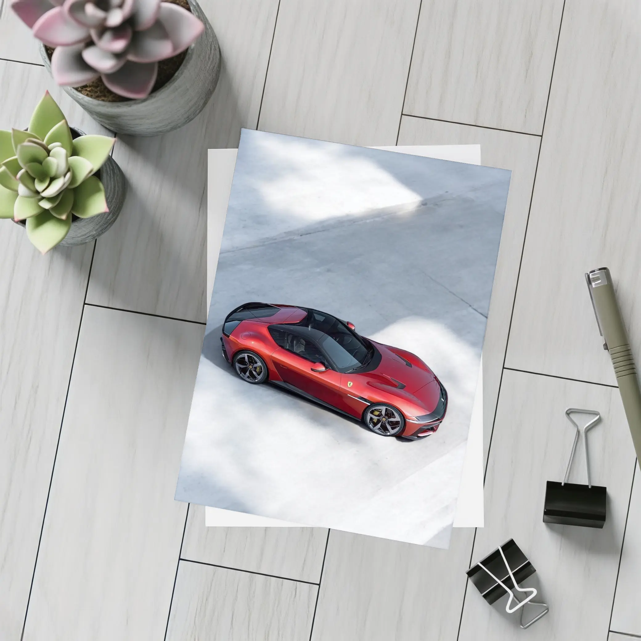 Ferrari 12 Cilindri Red Car Aerial View – Postcards