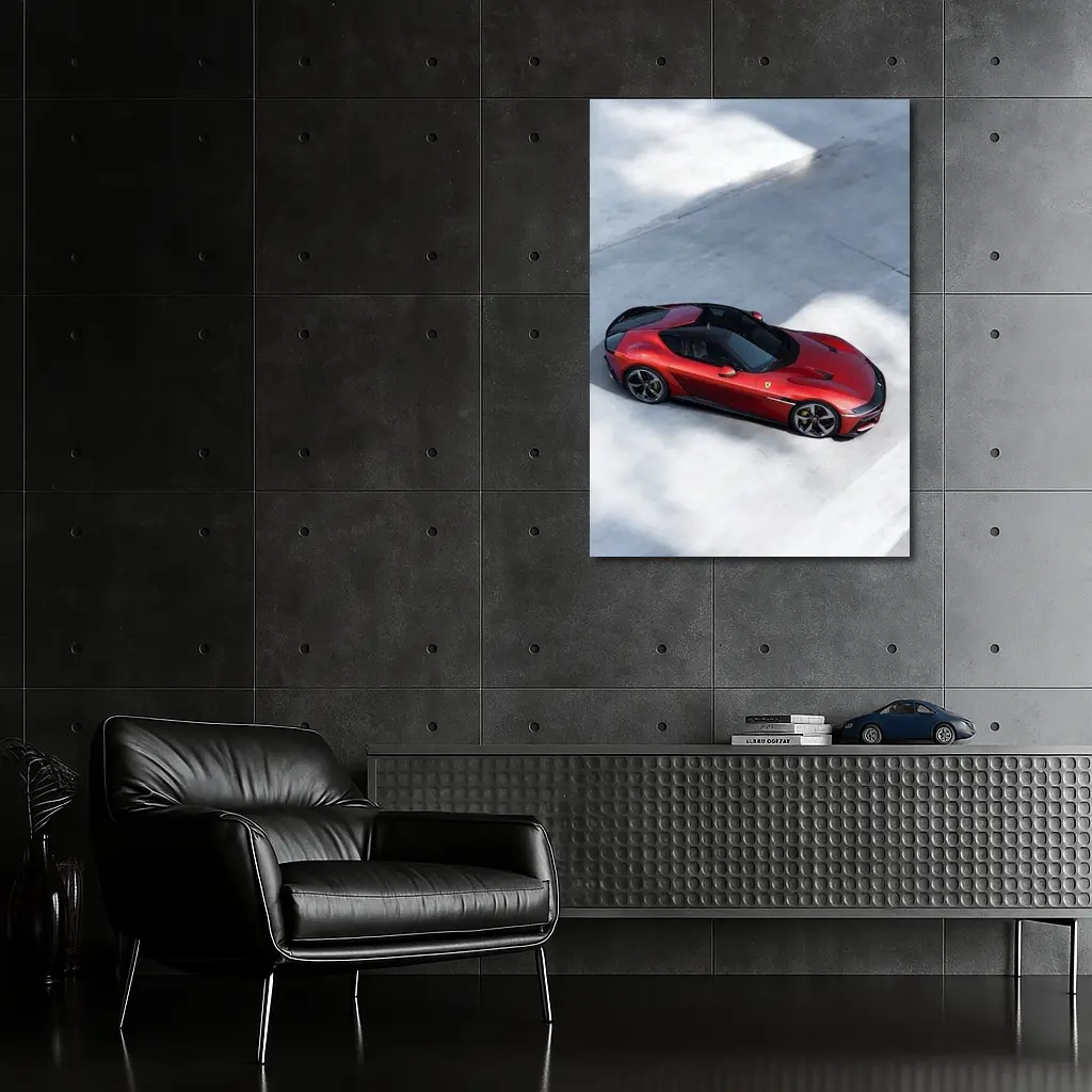 Ferrari 12 Cilindri Red Car Aerial View – Wall Art