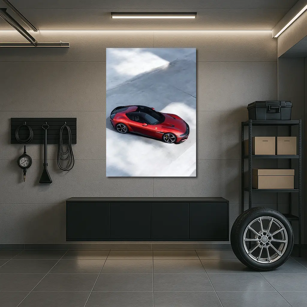 Ferrari 12 Cilindri Red Car Aerial View – Wall Art