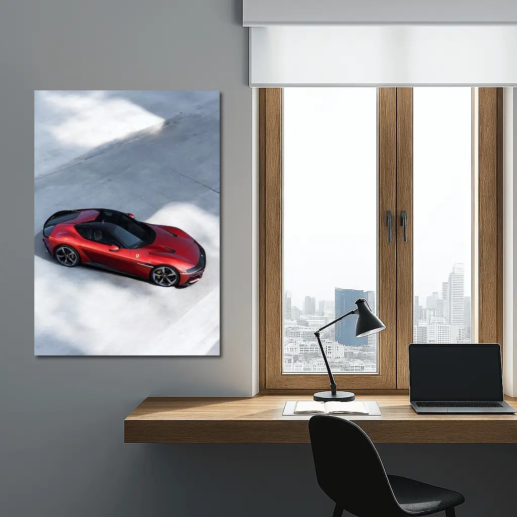 Ferrari 12 Cilindri Red Car Aerial View – Wall Art