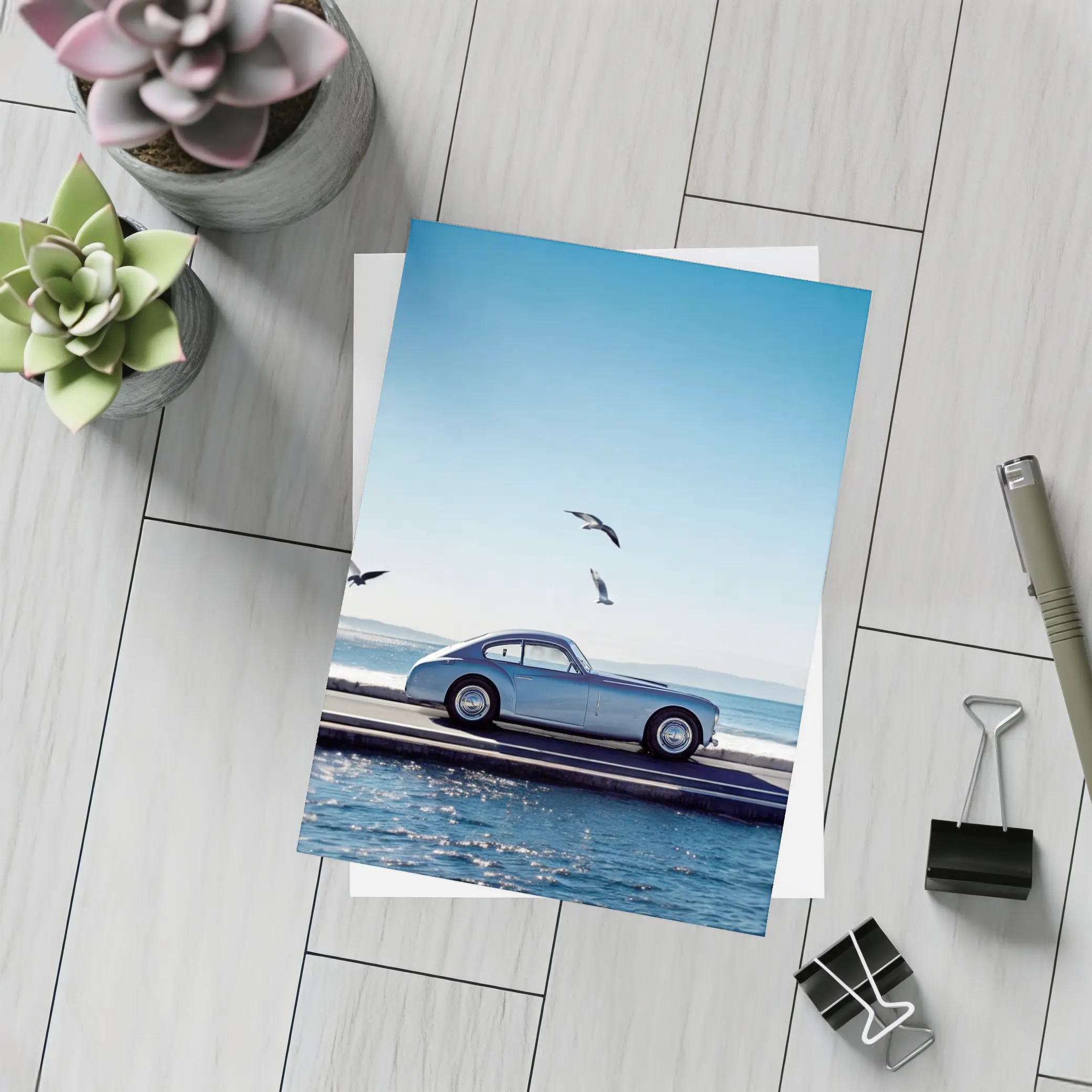 Ferrari 166 Inter Blue Coastal Scene – Postcards