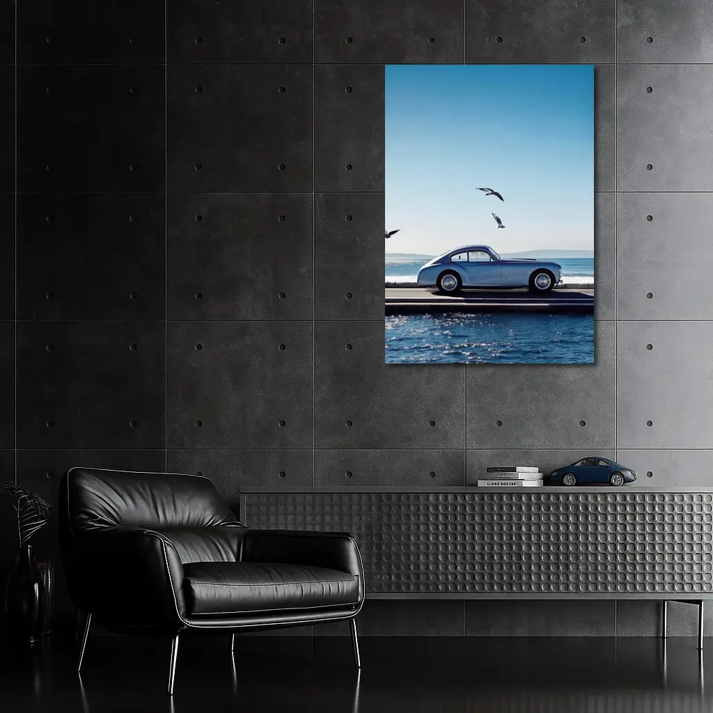Ferrari 166 Inter Blue Coastal Scene – Wall Art