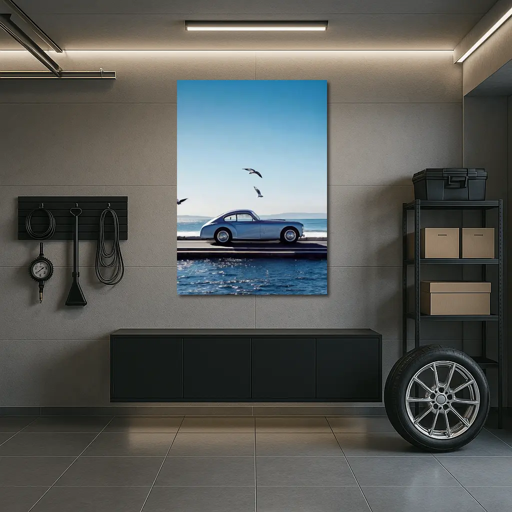 Ferrari 166 Inter Blue Coastal Scene – Wall Art