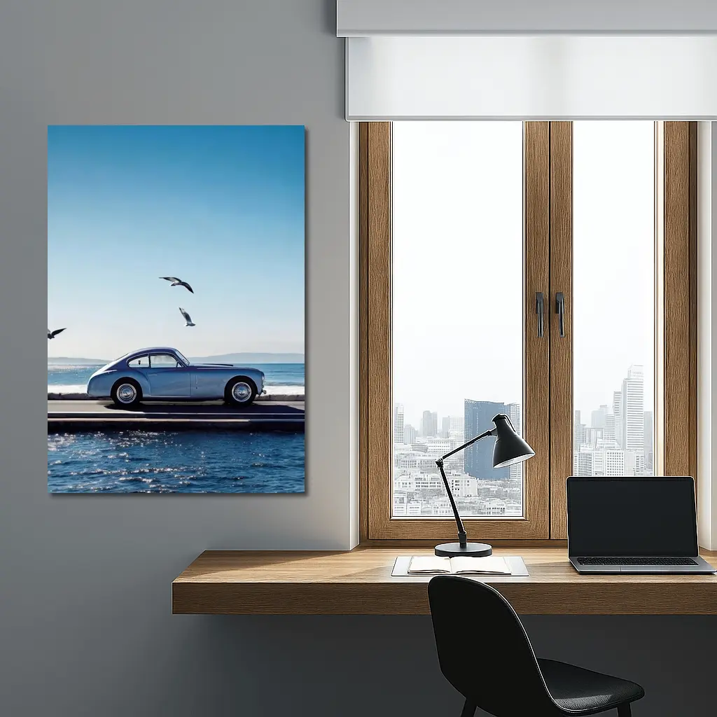 Ferrari 166 Inter Blue Coastal Scene – Wall Art