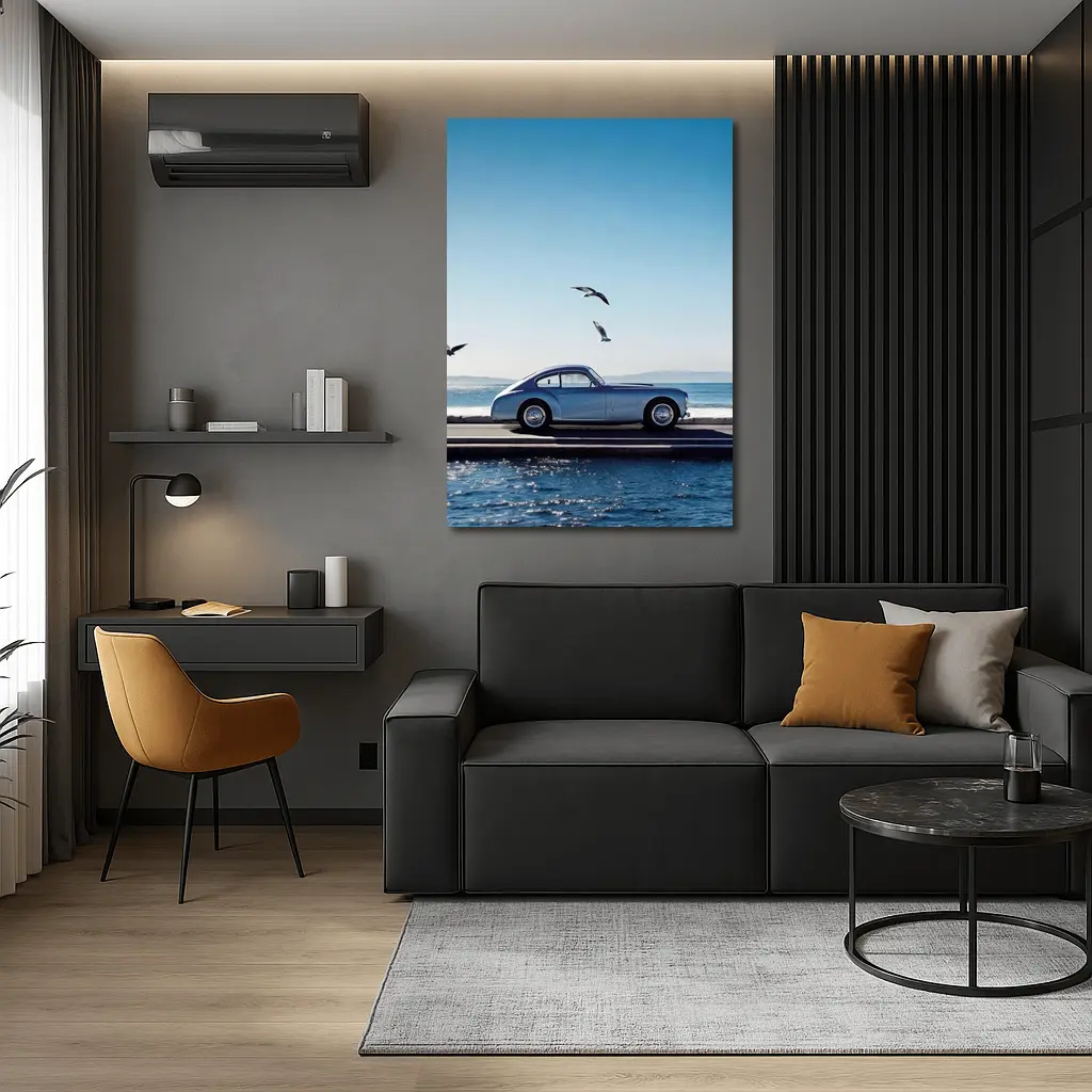 Ferrari 166 Inter Blue Coastal Scene – Wall Art