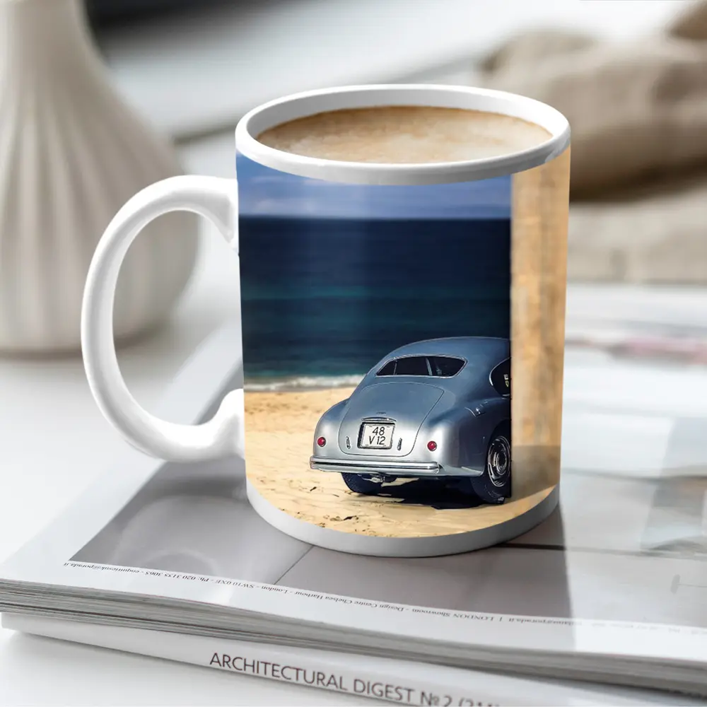 Ferrari 166 Inter Silver Beach Coastal Scene – Mugs
