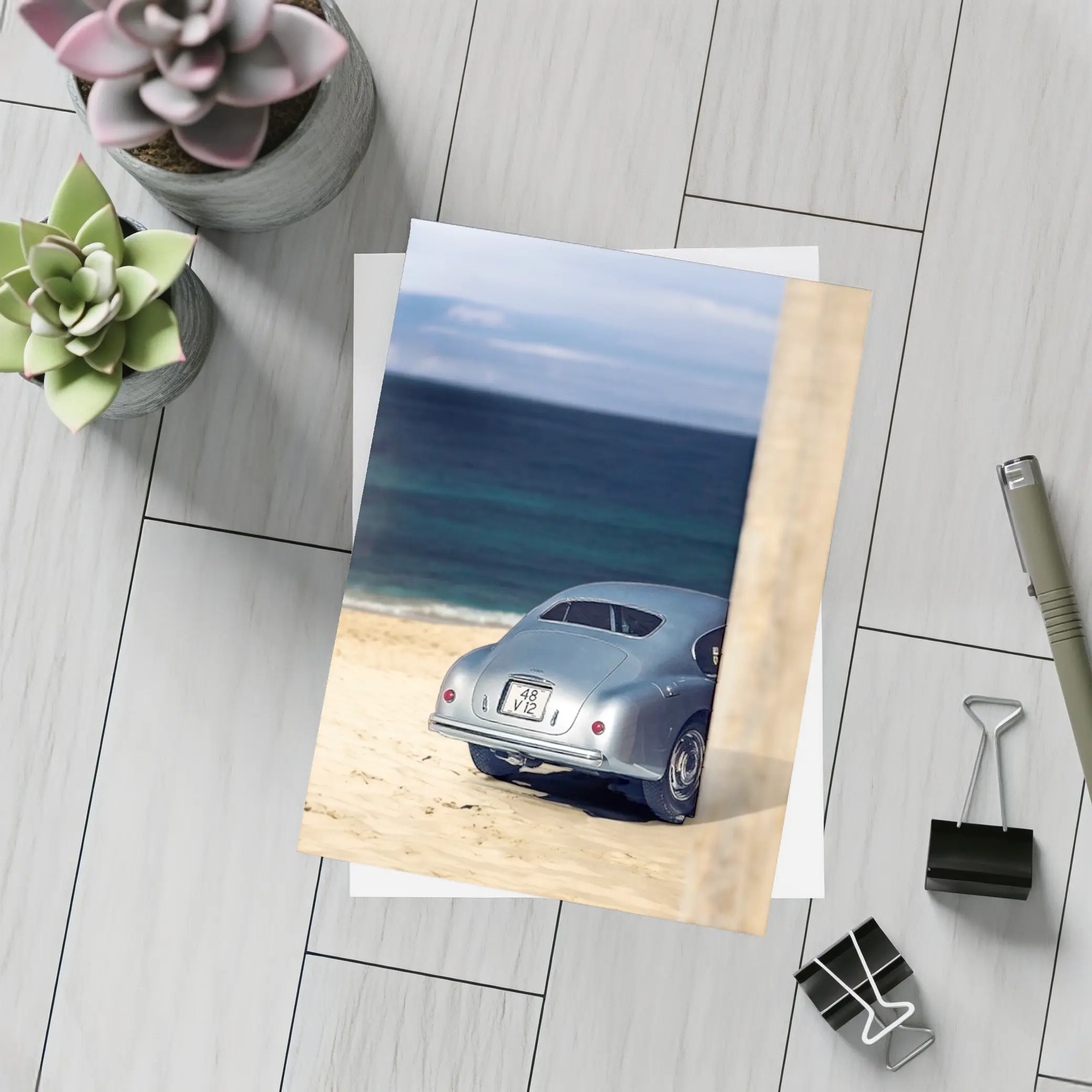 Ferrari 166 Inter Silver Beach Coastal Scene – Postcards