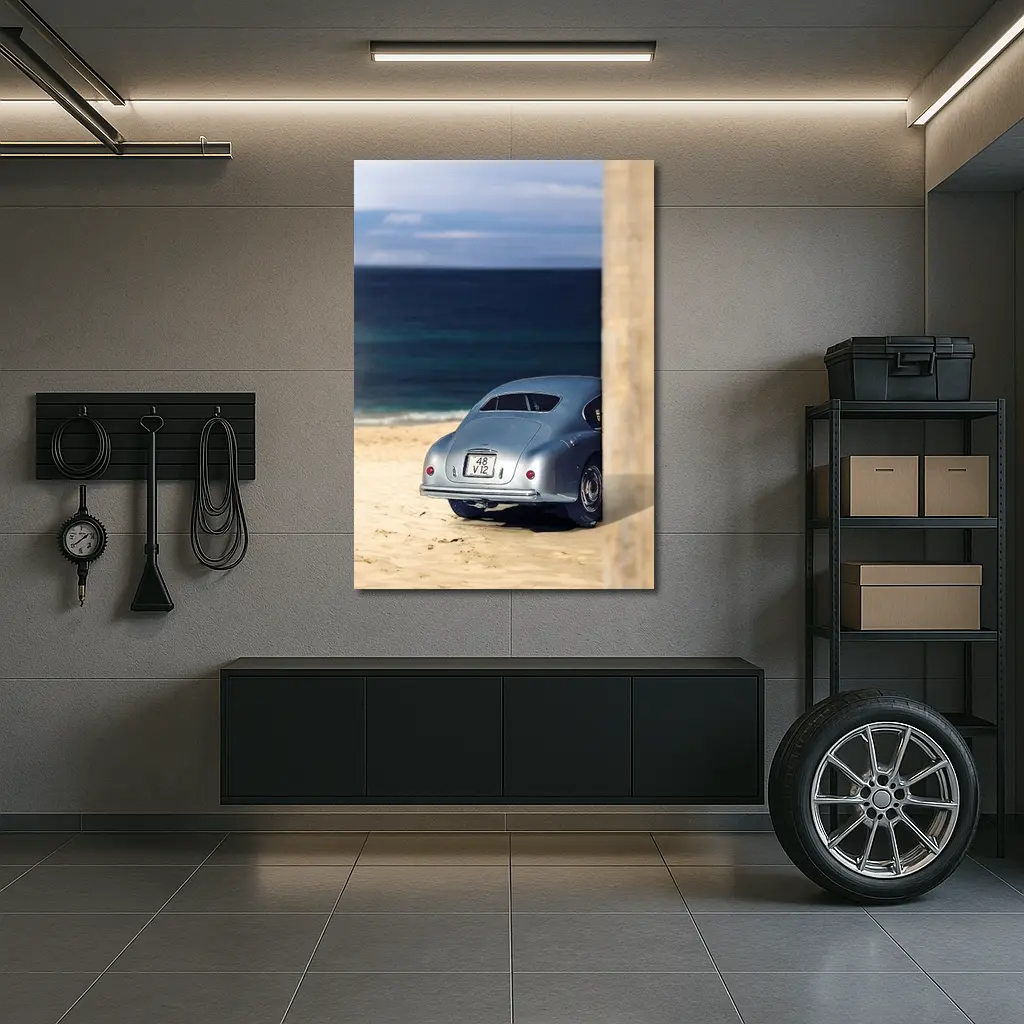 Ferrari 166 Inter Silver Beach Coastal Scene – Wall Art