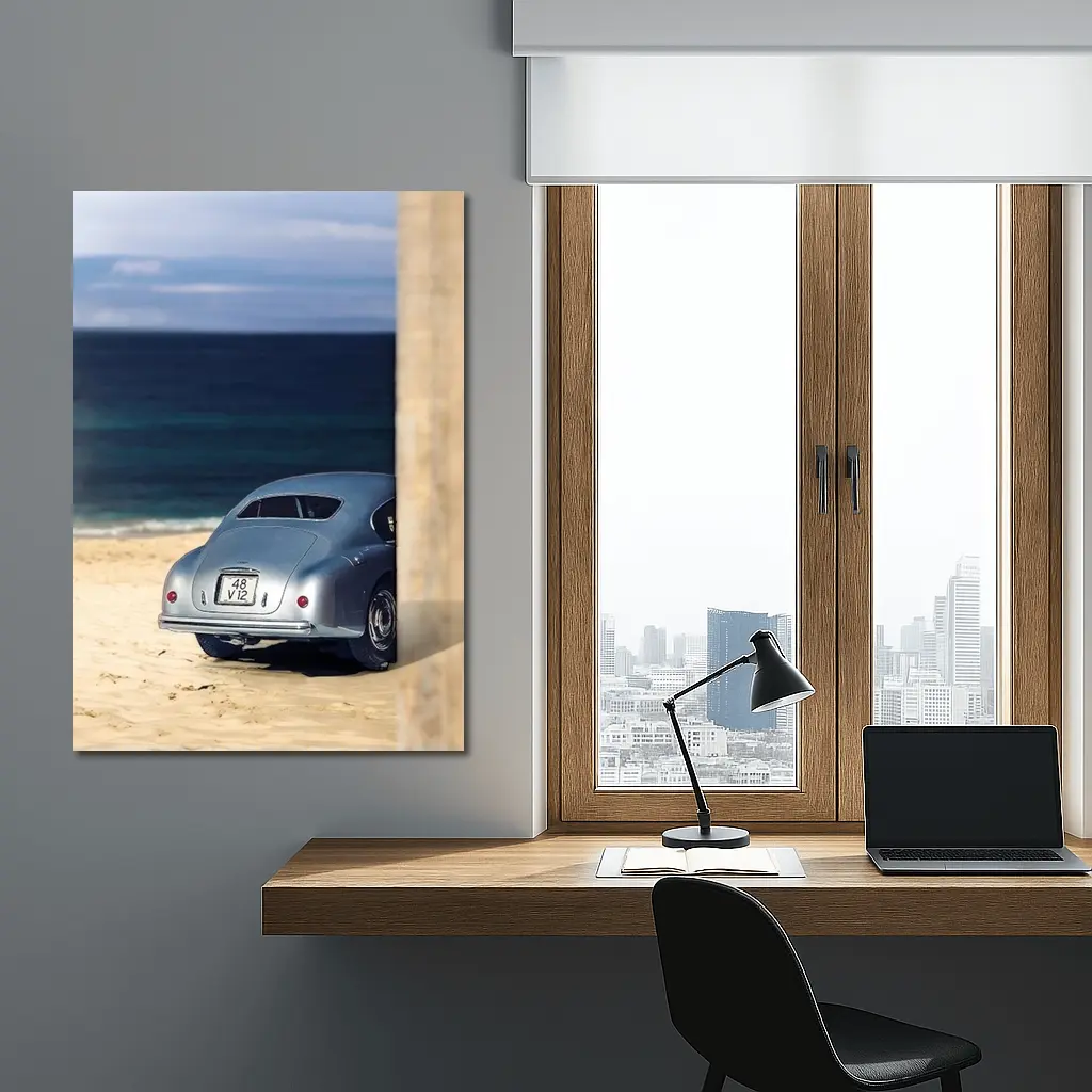 Ferrari 166 Inter Silver Beach Coastal Scene – Wall Art