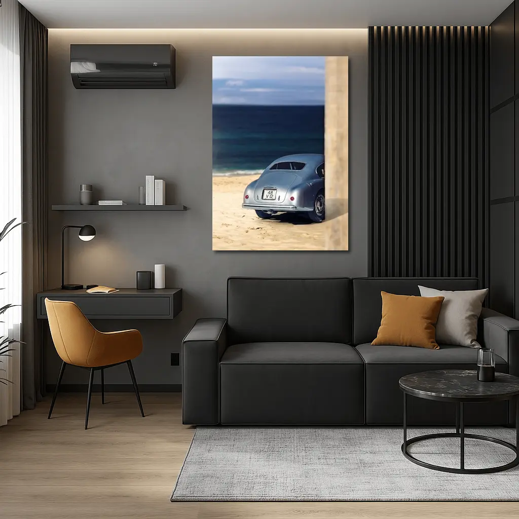 Ferrari 166 Inter Silver Beach Coastal Scene – Wall Art