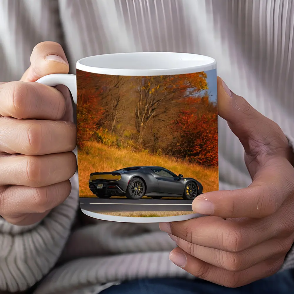 Ferrari 296 GTB Matte Gray Autumn Road – Mugs