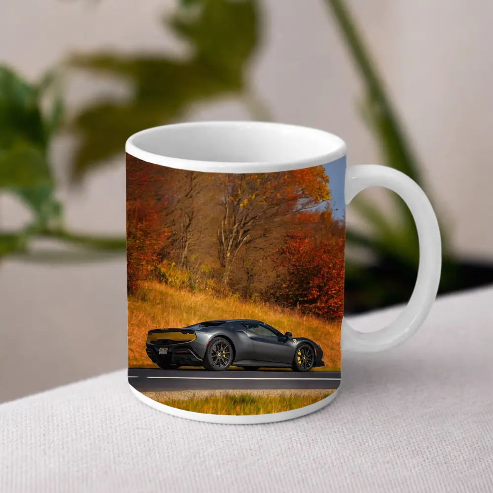 Ferrari 296 GTB Matte Gray Autumn Road – Mugs