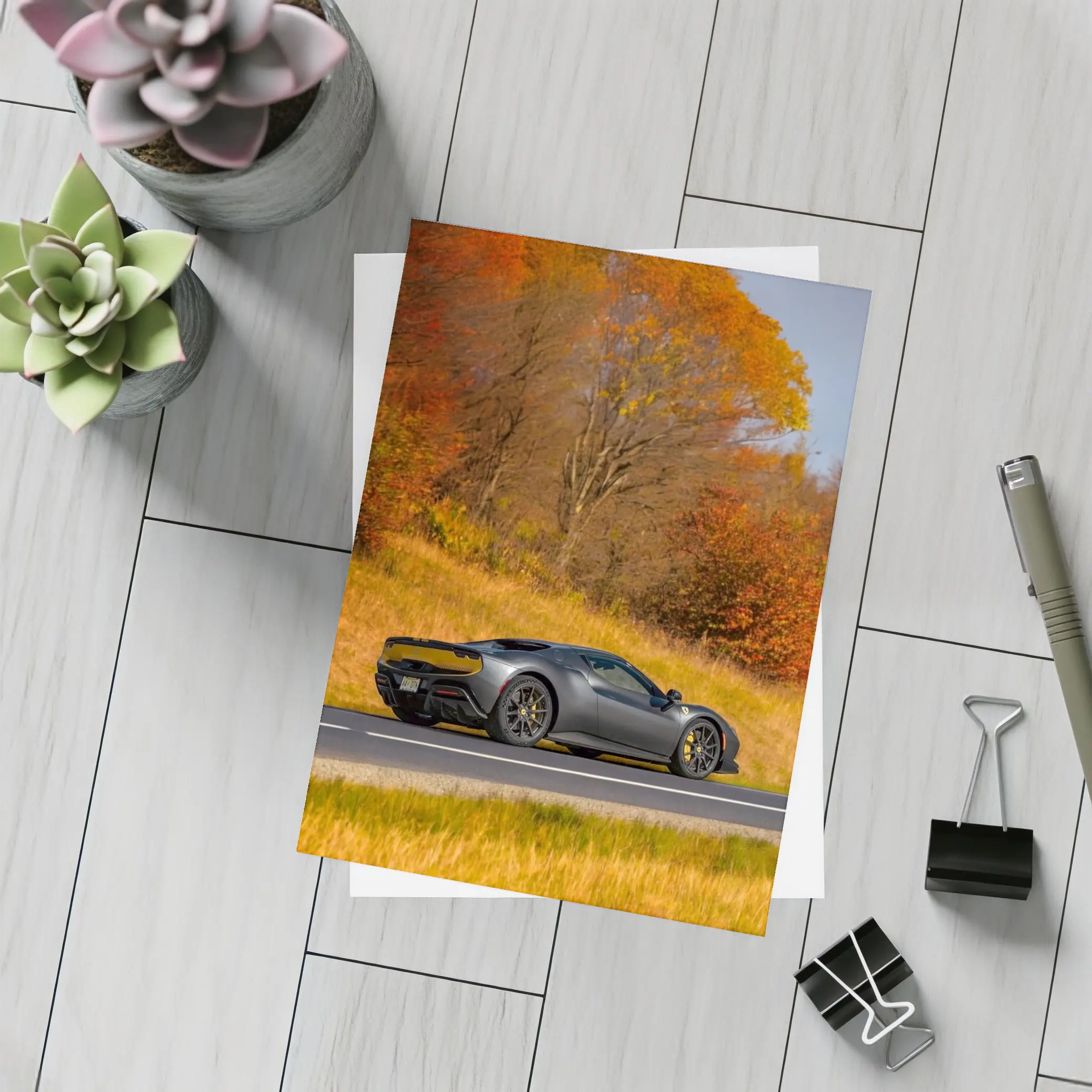 Ferrari 296 GTB Matte Gray Autumn Road – Postcards