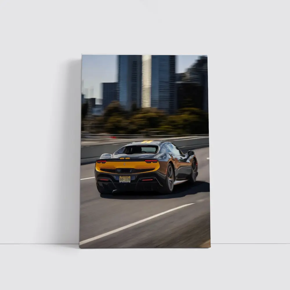 Ferrari 296 GTB Speeding Through City Highway – Wall Art