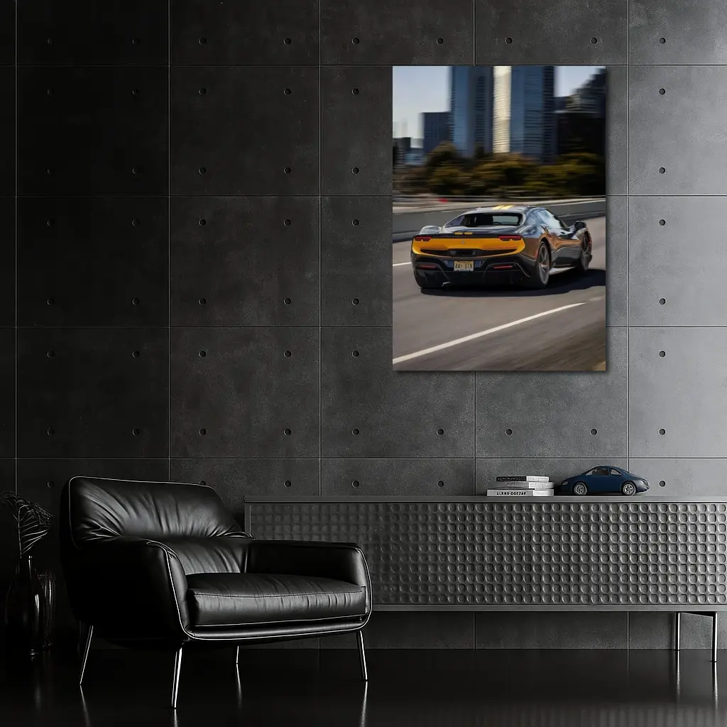 Ferrari 296 GTB Speeding Through City Highway – Wall Art