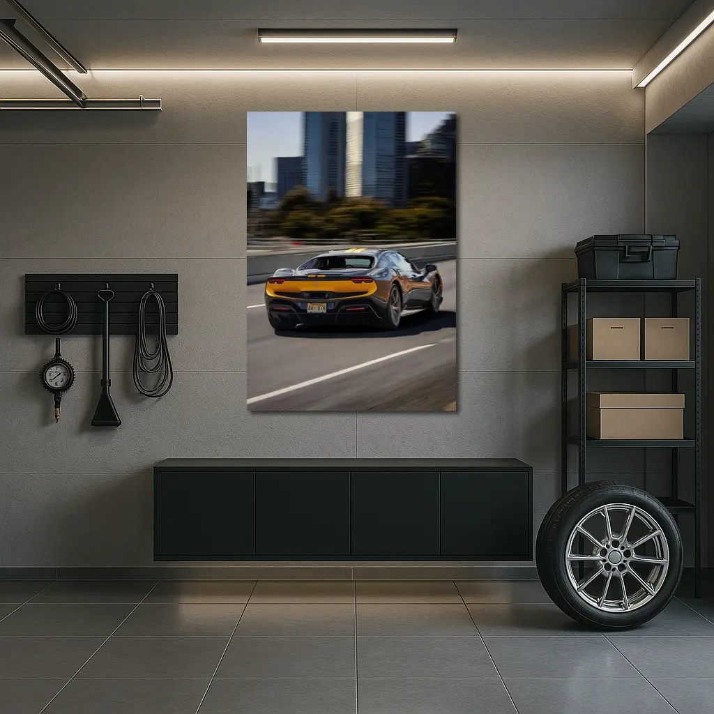 Ferrari 296 GTB Speeding Through City Highway – Wall Art